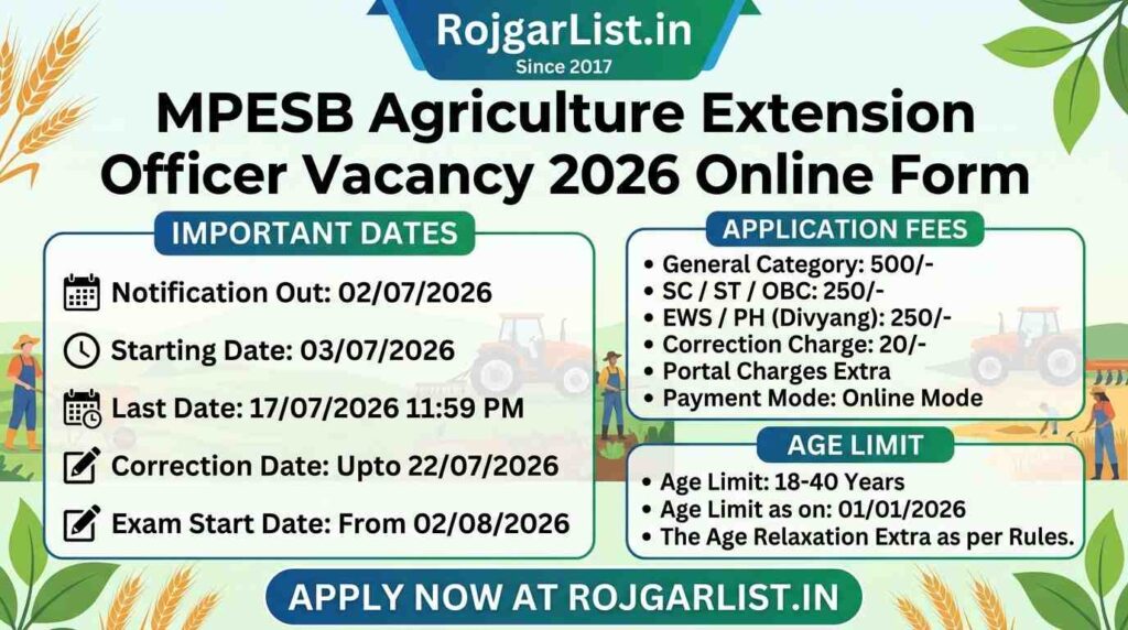 MPESB Agriculture Extension Officer Vacancy 2026 Online Form
