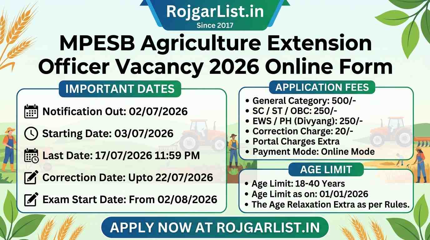 MPESB Agriculture Extension Officer Vacancy 2026 Online Form