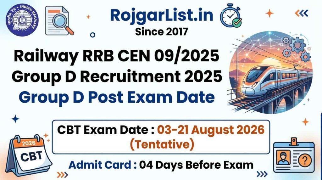 Railway RRB CEN 09/2025 Group D Recruitment 2025 Group D Post Exam Date